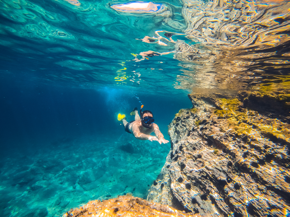 Men diving on the reef
